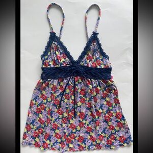 Juicy Couture XS Top Tank Camisole Blue Lace Floral XS Blouse